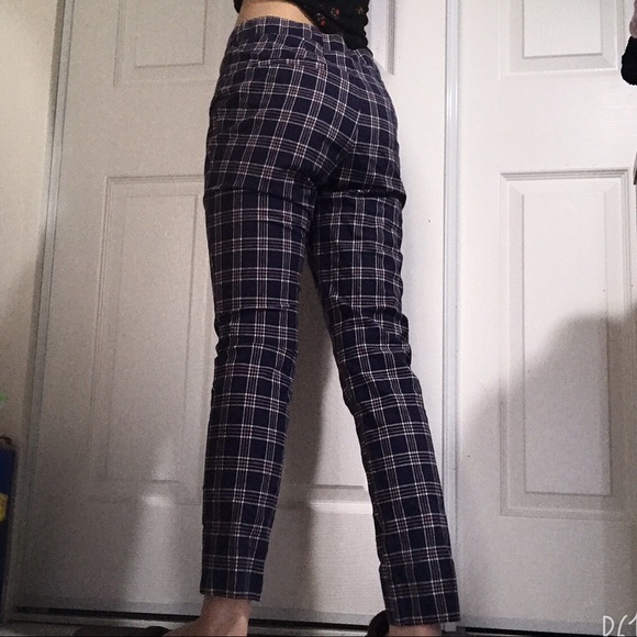 plaid navy red maroon burgundy white pants - Picture 3 of 3